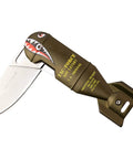 Rugged Folding Knife With Satin Finish Stainless Steel Drop Point Blade, Green Bomb Aluminum Handle With Pocket Clip, Liner Lock