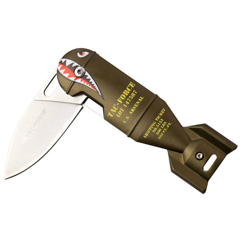 Rugged Folding Knife With Satin Finish Stainless Steel Drop Point Blade, Green Bomb Aluminum Handle With Pocket Clip, Liner Lock