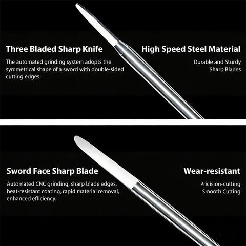 High-speed steel precision blades for Six Piece 3mm Shank Wood Carving Drill Bit Set For Engraving And Grinding, durable and sharp.