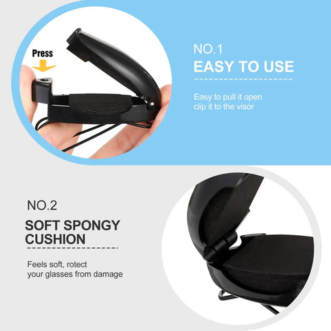 5-Piece Car Sun Visor Clip Holder Set For Glasses And Eyewear, showing easy use and soft spongy cushion details in close-up.
