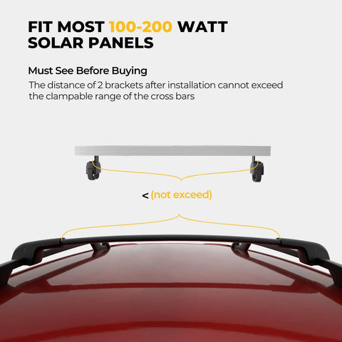 Diagram showing installation of Crab Mounting Kit For Solar Panels On Cars With Cross Bars And Roof Racks Clamps.