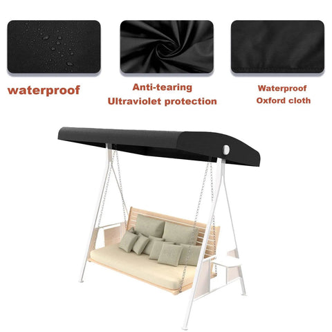 Replacement Canopy For 3 Seater Patio Swing Waterproof Outdoor Top Cover 210D Oxford Cloth Dustproof Rainproof No Hassle All Weather Guard For Garden Patio Porch Hammock Black 75.2L 47W 7 To 9H covering a swing