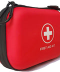 Front view of 196 Piece Waterproof Hard Shell Portable First Aid Kit For Home Car Camping Hiking Travel And Outdoor Adventures In Red.