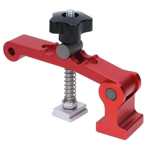 Must Have 6061 Aluminum T Track Hold Down Clamp Mini Stop Block for Woodworking and Metalworking, side view with red finish
