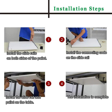 Installation steps for Full Extension Ball Bearing Drawer Runners For Under Desk Keyboard Shelf, with visuals of sliding rails.