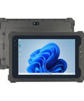 Ready To Roll 8 Inch Windows 11 Pro Tablet With Intel N5100 Processor And 8GB Ram Plus 128GB Storage For Rugged Outdoor Work That Gets The Job Done Every Day With 700 Nit High Brightness Display And 4G LTE Support shown from front and back with rugged design.
