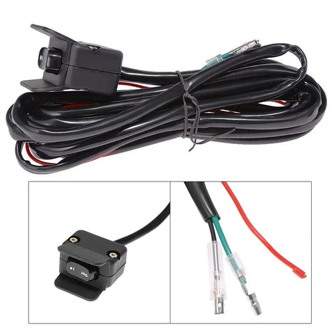 12V Mini Rocker Switch Handlebar Control For ATV And UTV Winches Waterproof Remote Wired harness with connectors and switch mounted.