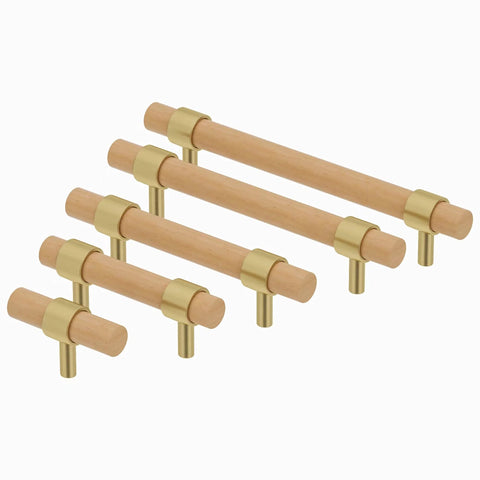 Beech Wood Drawer Pulls 10 Pack Gold Finish Cabinet Handles Durable Beech Wood With Aluminum And Brass Construction