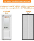 Black Magnetic Screen Door For Doors Up To 36x82 Inches, shown with fit dimensions and 39x83 panel with wide border.