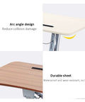 Smooth Glide Height Adjustable Mobile Laptop Desk And Sit Stand Workstation Table with arc angle design and durable laminate top.
