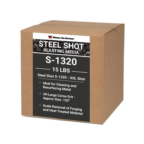 Industrial Strength Heavy Duty Steel Shot Blasting Media XX-Large Shot Size No 4 Equivalent 15lb Weighting Boss Level And Ballast For Large Metal Surfaces Rust Paint Scale Removal And Aggressive Surface Profiling For Superior Coating Adhesion in labeled box