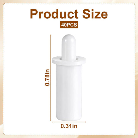 Rock Solid Plantation Shutter Repair Kit Including Forty Premium Quality PP Plastic Shutter Pins For Super Smooth Window Blinds Fixes And Total Home Refresh Sets, showing a 0.78in by 0.31in polypropylene pin.