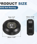 5Pcs Badass Nylon Roller Bearings For Pulley Track Guide 625Z Ball Bearing Kit 5X24X10mm side and top view with dimensions