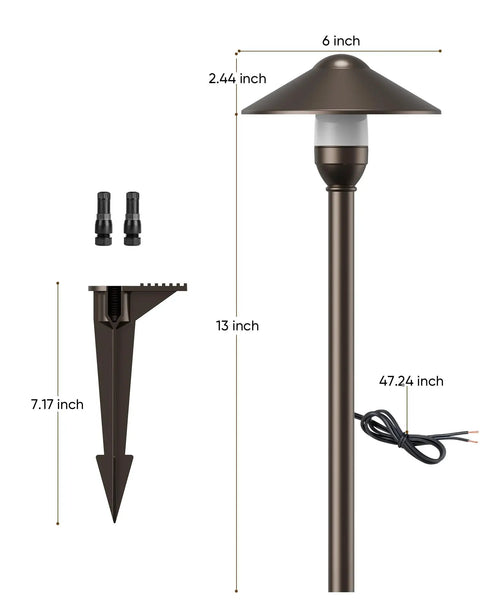 Low Voltage Landscape Lighting 12 Pack Aluminum Pathway Lights With G4 Bulbs Waterproof Oil Rubbed Bronze Round Shade product dimensions