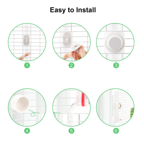 Gotta Have Cage Mounted Bird Water Bottle With Zero Drip Copper Needle Valve installation steps shown with clear images.