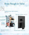 Brass rough-in valve for waterfall bathtub faucet wall mounted tub filler with handheld shower spout, matte black finish diagram