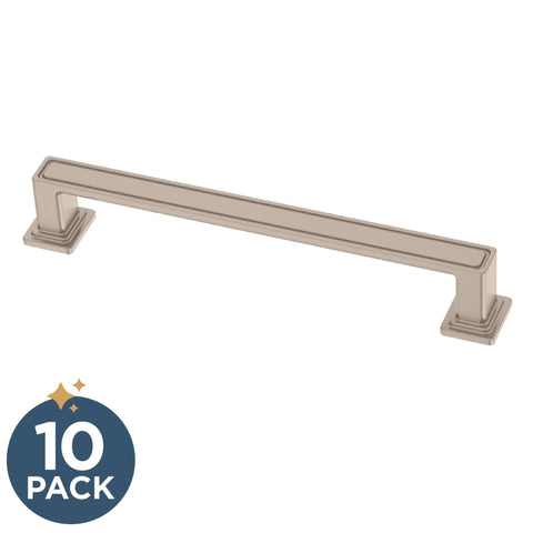 Brushed Nickel Cabinet Handles 5-1/16 Inch 128mm 10 Pack Recessed Square Drawer Pulls for cupboards and dressers, metal hardware.