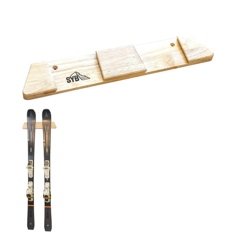 Horizontal Wood Ski Rack Wall Mount For Home Garage Cabin Heavy Duty Ski Wall Organizer And Display Shelf That Saves Space Durable Natural Wood Ski Holder For Wall Display And Easy Storage with skis mounted