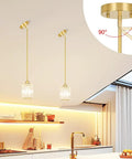 Brushed Gold Crystal Pendant Light With Adjustable Rods And Sloped Ceiling Mount No Sweat Install Super Smooth Hang Straight Up Elegant Lamp For Kitchen Island Dining Space E26 Base showcasing two lights and adjustable rods.