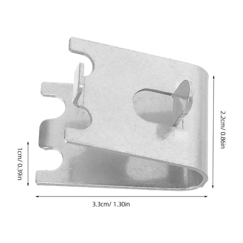 Close-up of Stainless Steel Refrigerator Shelf Clips Replacement Hooks showcasing size dimensions and material