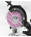 Close-up of the grinding wheel on the Rock Solid 230W Bench Chainsaw Sharpener with a pink abrasive disc.