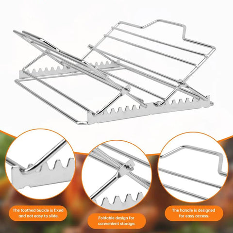 Adjustable Chicken and Turkey Roasting Rack With Foldable Stainless Steel V Shaped Stand Nonstick Surface Grill Ready 7 Height Settings