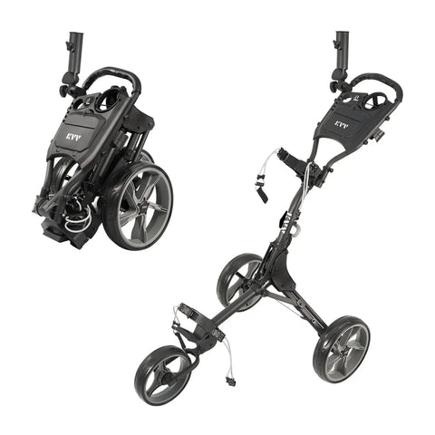 3 Wheel Foldable Golf Push Cart Ultra Lightweight Go-To On The Green Sidekick With Compact Fold Height Adjustable Handle