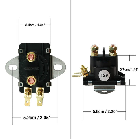 12V Starter Power Trim Solenoid Tilt Trim Solenoid for Outboard Motors 35 HP to 275 HP dimensions front and side view
