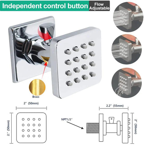Solid Brass Shower Body Jets With Adjustable Flow In Polished Chrome Round Design, high pressure flow control diagrams