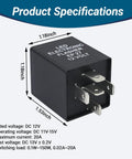 5 Pin LED Turn Signal Flasher Relay for Hyper Flash Fix EP27N, showing dimensions 1.18x1.18x1.53 inches and voltage specs.