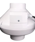 Centrifugal Inline Duct Fan VK 100 4 Inch Plastic Casing Up To 162 CFM with visible power cord, front view