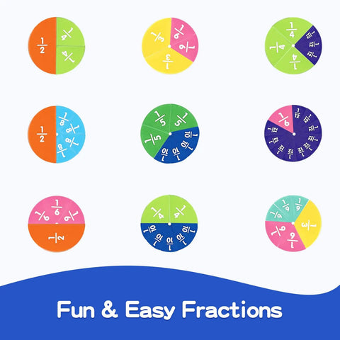 Colorful fraction circles from the Magnetic Fraction Tiles And Circles Set With Dry Erase Board For Visual Math Learning, Grades 1-5.