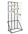 Heavy Duty Vinyl Roll Floor Storage Rack And Paper Organizer For Print Shops And Art Studios With Forty Long Shelves holding several rolls of vinyl.