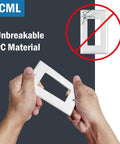 Hands holding Decorator Wall Plates 50 Pack Outlet Covers For 1-Gang Switches 2.76 X 4.5 Standard Size White UL Listed Impact Resistant