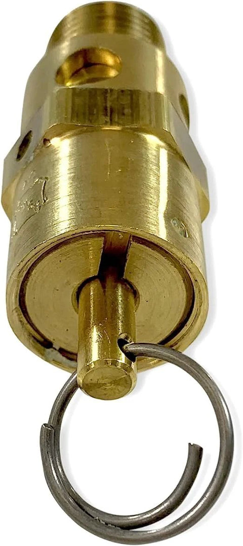 Brass replacement industrial hard-seat safety pressure relief valve, 1/4 in NPT, angled front view
