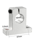 Close-up of SK16 aluminum rail guide support with dimensions for Heavy Duty Aluminum Linear Motion Rail Clamping Kit For 16mm Shafts 4Pcs SK16 Rail Guide Supports For Rock Solid Smooth Precise Movement In CNC DIY Projects And Robotics.