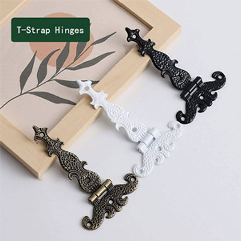 Decorative Zinc Alloy Tee Hinge White Finish T Strap Hinges for doors and wooden boxes 4.45 inch long by 2.72 inch wide