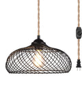 Plug In Pendant Light With Dimmable Switch And 16ft Hemp Rope Cord Black Lampshade Hanging Lights For Kitchen Island Dining Room And Bedroom Farmhouse Industrial Boho Style
