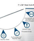 Heavy Duty 36 Inch Go Kart Axle Rod With One Inch Diameter And Three Quarter Inch Step Down Plus Fine Thread On Each End