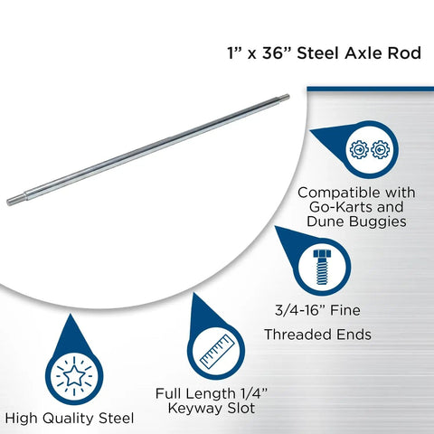 Heavy Duty 36 Inch Go Kart Axle Rod With One Inch Diameter And Three Quarter Inch Step Down Plus Fine Thread On Each End
