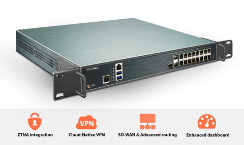 Straight Up Heavy Lifter Eight Gbps Next Gen Firewall Appliance Hardware Unit with 16 gigabit ports and sleek design.