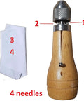 Hand Sewing Awl Kit For Leather And Canvas Repair With Four Straight Needles And 180 Yards Thread Stored In Wooden Handle