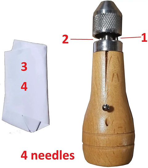 Hand Sewing Awl Kit For Leather And Canvas Repair With Four Straight Needles And 180 Yards Thread Stored In Wooden Handle