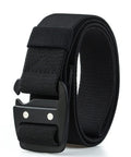 Mens Tactical Belt With Elastic Stretch Strap And Quick Release Metal Buckle, rolled black belt, fits 28 to 32 inch waists