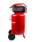 20 Gallon Oil Free Air Compressor With 1.8 HP Motor Pushing A Full 175 PSI Dual Quick Couplers in vivid red color.