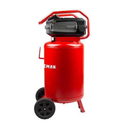 20 Gallon Oil Free Air Compressor With 1.8 HP Motor Pushing A Full 175 PSI Dual Quick Couplers in vivid red color.