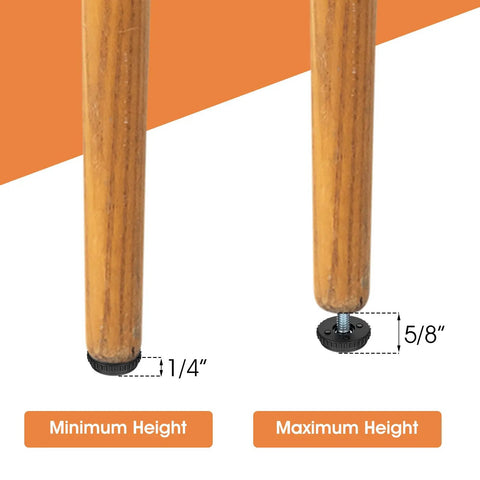 100 Pack 1/4-20 Stainless Steel Adjustable Furniture Levelers Screw In Threaded Leveling Feet For Tables Chairs Cabinets shown at minimum and maximum height.