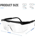 Clear Anti Fog Safety Glasses With UV400 Protection, Anti Scratch Lenses, Adjustable Temples, Unisex Eyewear size diagram