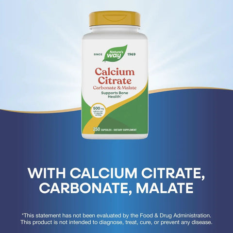 Calcium Citrate Complex Supplement With Citrate Malate And Carbonate For Bone And Muscle Support 500 Mg Per Serving 250 Capsules