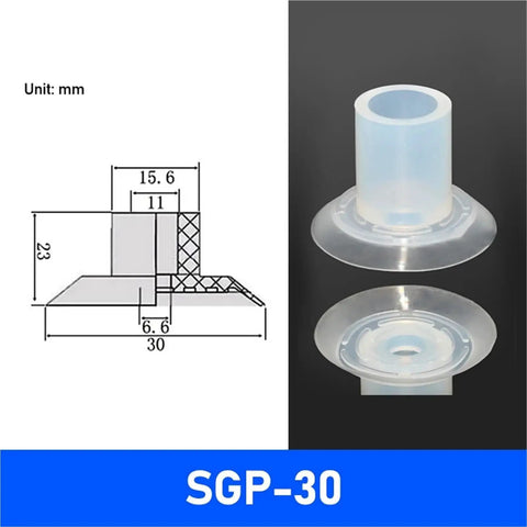 Awesome Manipulator Bag Opening Vacuum Sucker For Industrial Automation. SGP-30 pneumatic suction cup technical drawing and image.